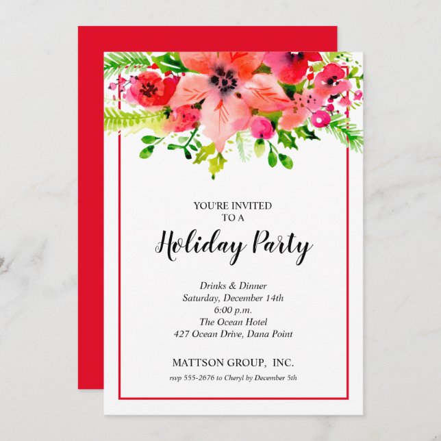 Floral Christmas Holiday Invitations (Front/Back)