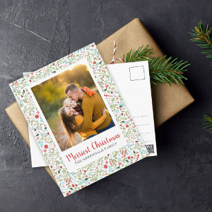 Floral Christmas Holiday Pattern Photo Postcard