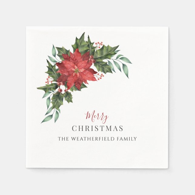 Floral Christmas Holiday Poinsettia Bloom Paper Napkin (Front)