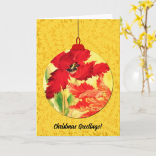 Floral Christmas Ornament Vintage Style Art Yellow Card