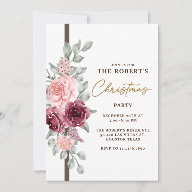 Floral Christmas Party Invitation Card (Front)