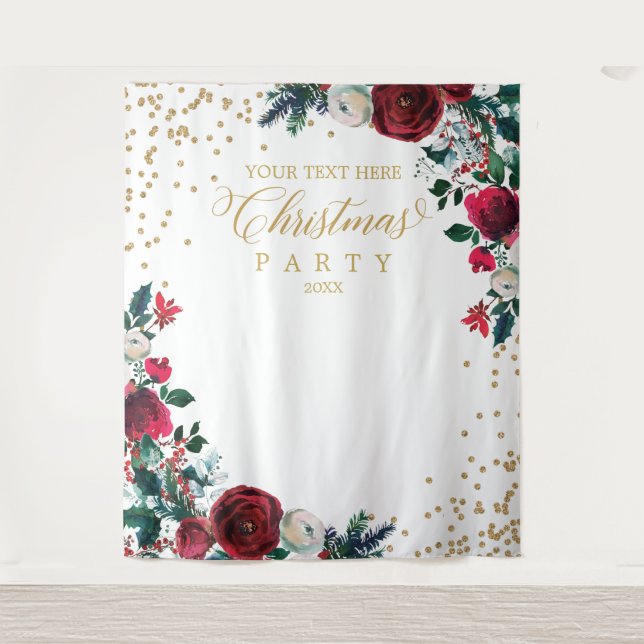  Floral Christmas Party photobooth backdrop Tapestry (Front)