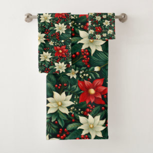 Floral Christmas Pattern Bath Towel Set