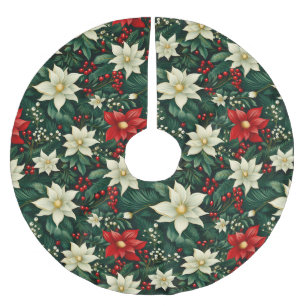 Floral Christmas Pattern  Brushed Polyester Tree Skirt