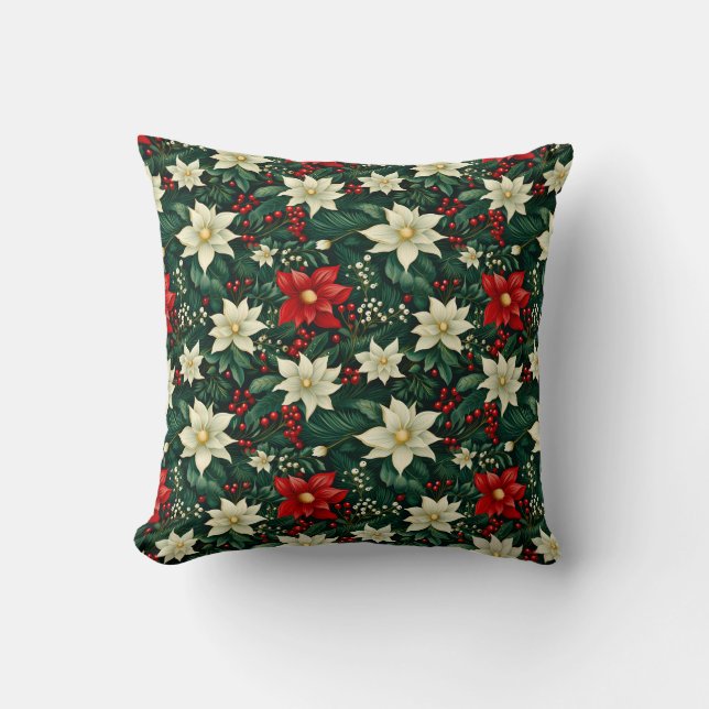 Floral Christmas Pattern  Cushion (Front)