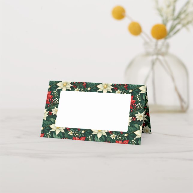 Floral Christmas Pattern  Place Card (Front)
