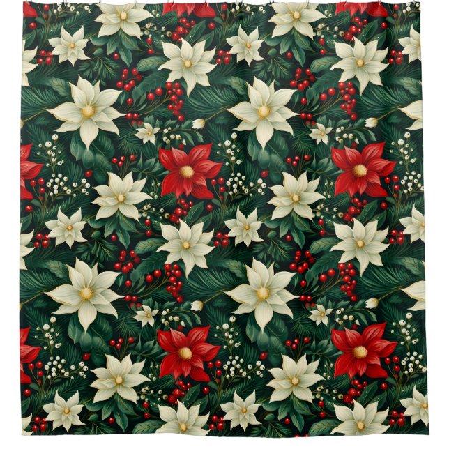Floral Christmas Pattern  Shower Curtain (Front)
