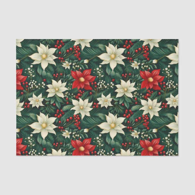 Floral Christmas Pattern  Tissue Paper (Front)