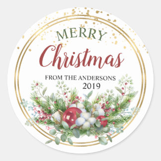 Floral Christmas personalised stickers labels