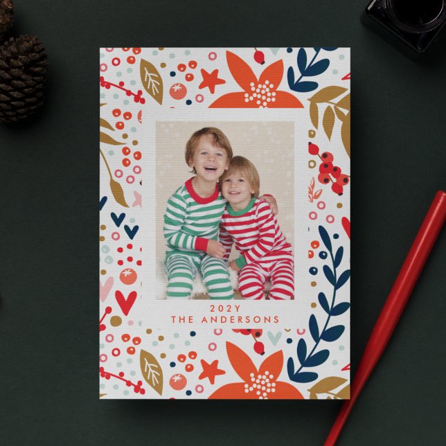 Floral Christmas Pretty Holiday Photo Card (Creator Uploaded)