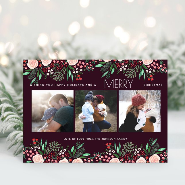 Floral Christmas Pretty Roses Botanical Photo Holiday Card (Creator Uploaded)