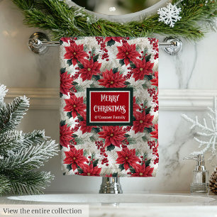Floral Christmas Towels Chic Red Green Gift