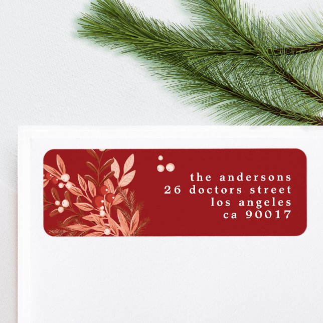 Floral Christmas Traditional Red Return Address Label (Creator Uploaded)