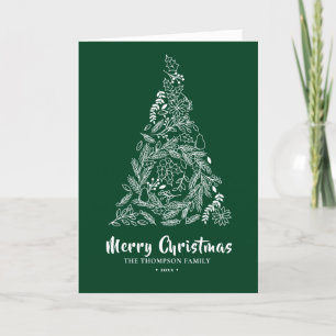 Floral Christmas Tree Poinsettia Pine Bough Green Holiday Card