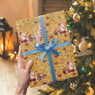 Floral Christmas Unicorn Gold Girl Wrapping Paper