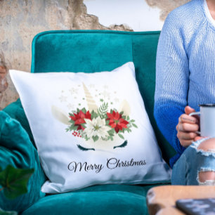Floral Christmas Unicorn Merry Christmas Cushion