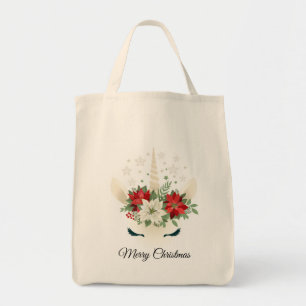 Floral Christmas Unicorn Merry Christmas Tote Bag