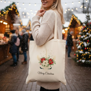 Floral Christmas Unicorn Merry Christmas Tote Bag