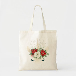 Floral Christmas Unicorn Tote Bag
