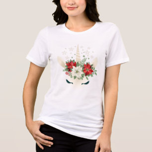 Floral Christmas Unicorn Tri-Blend Shirt