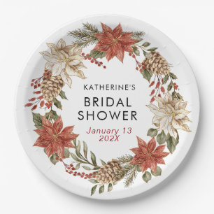 Floral Christmas Winter Bridal Shower  Paper Plate
