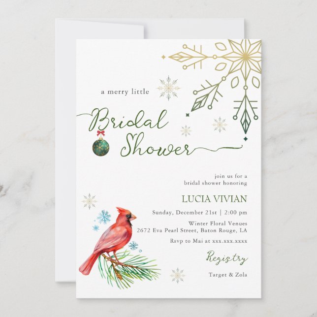 Floral Christmas Winter Merry Little Bridal Shower Invitation (Front)