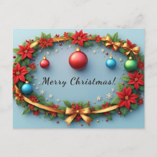Floral Christmas Wreath 🎄✨ Poinsettia Ornament Holiday Postcard