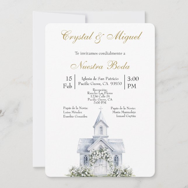 Floral Church Spanish wedding   Invitation (Front)