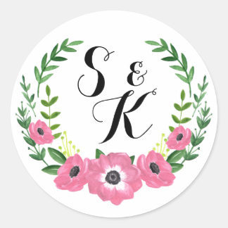 Floral circle monogram sticker wedding favours