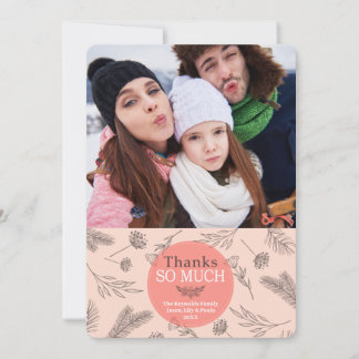 Floral Circle Pink Grey Thank You | Holiday Card