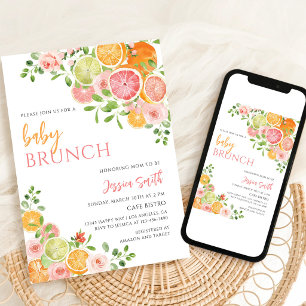Floral Citrus Baby Brunch Shower Invitation