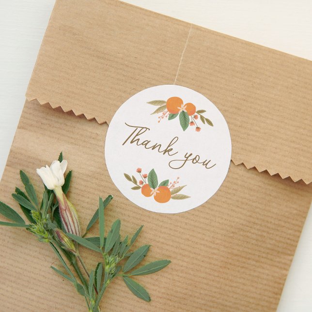 Floral Citrus Bridal Shower Thank You Classic Round Sticker (Creator Uploaded)