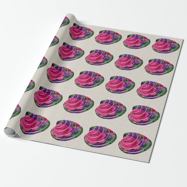 Floral Clamshell Motif Linen Wrapping Paper (Unrolled)