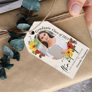 Floral Class Of 2026 Photo Graduation Thank You Gift Tags