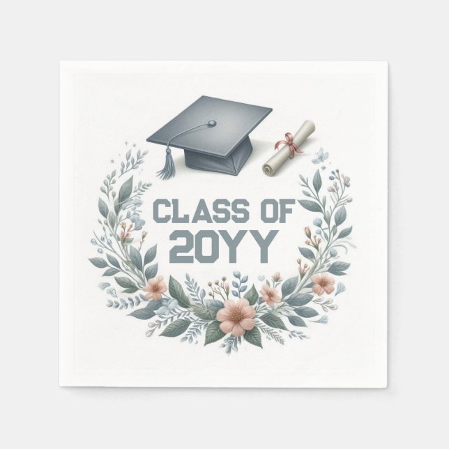 Floral Class of with Graduation Cap and Diploma Napkin (Front)