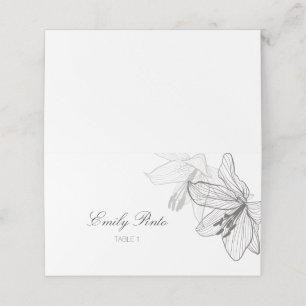 Floral Classic Black & White Folded Place Card