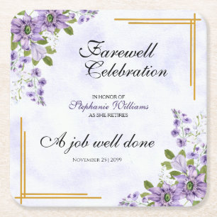 Floral Classic Elegant Women's Farewell Party Square Paper Coaster