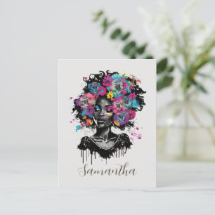 Floral Classy Afro Woman Postcard