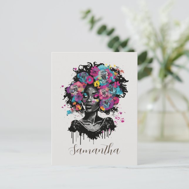 Floral Classy Afro Woman Postcard (Standing Front)