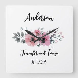 Floral Clock Pink Flowers and Rose Wedding Gift