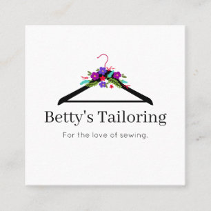 Floral Clothes Hanger Seamstress Tailor Alteration Square Business Card