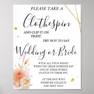 Floral Clothespin bridal shower game sign