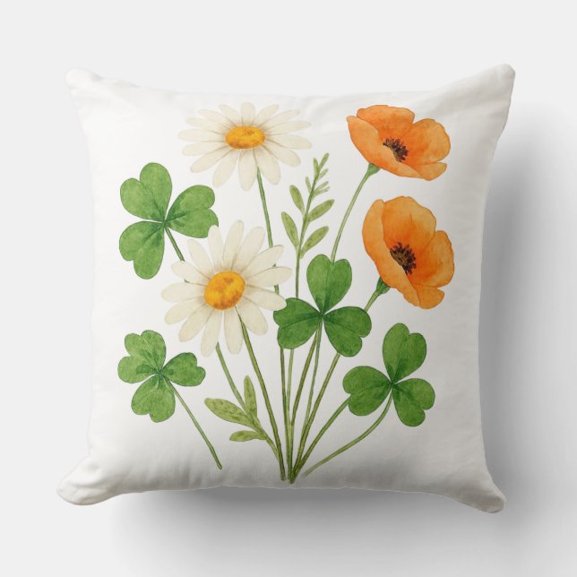 Floral Clover Bouquet St. Patrick’s Day  Cushion (Front)
