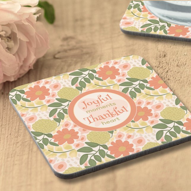 Floral Coaster Set – Gratitude-Inspired Home Decor (Joyful & Thankful Floral Coaster Set – Gratitude-Inspired Home Decor)