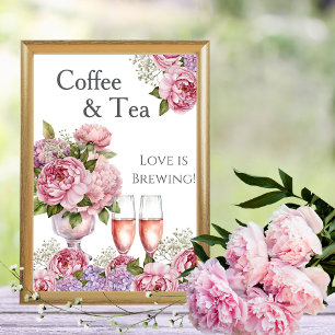 Floral Coffee and Tea Love is Brewing Sign Invitation