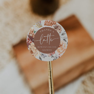 Floral Coffee Theme "Thanks a Latte" Bridal Shower Classic Round Sticker
