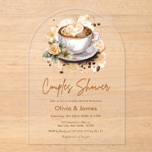Floral Coffee Wedding Couples Bridal Shower Acrylic Invitations