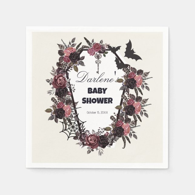 Floral Coffin Halloween Baby Shower Napkin (Front)