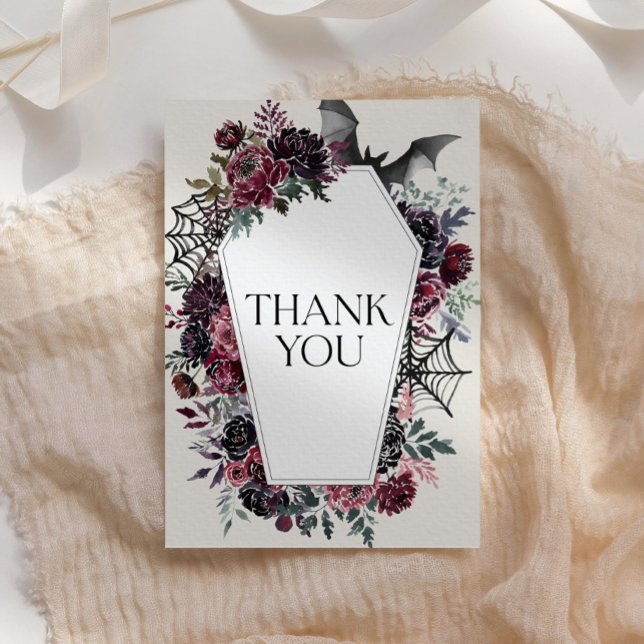 Floral Coffin Halloween Baby Shower Thank You Card (Creator Uploaded)