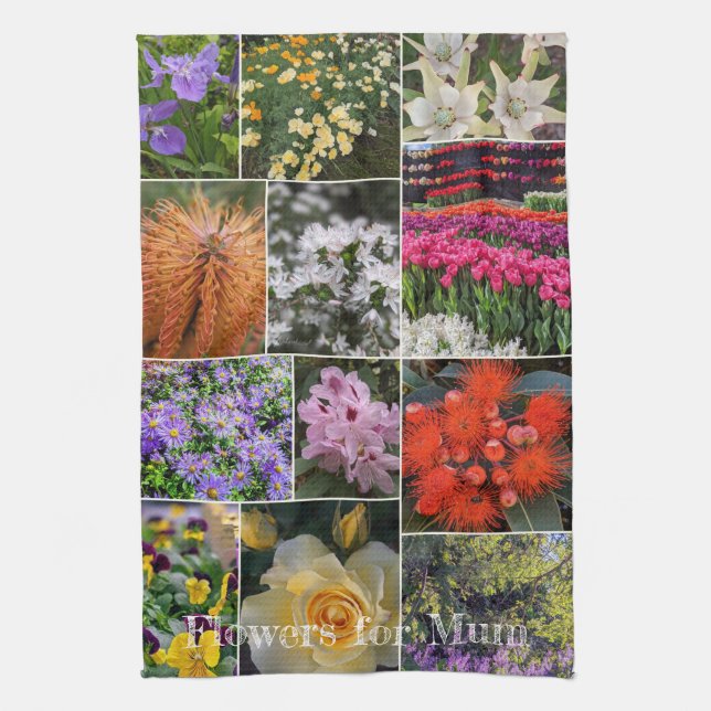 Floral Collage Flowers for Mum Tea Towel (Vertical)